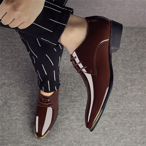 2019 Newly Men's Quality Patent Leather Shoes White Wedding Shoes Size 38-48 Black Leather Soft Man Dress Shoes