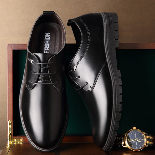 Mazefeng 2019 New Spring Single Shoes Male Leather Shoes Business Men Dress Shoes Solid Fashion Round Toe Lace-Up Leather Shoes