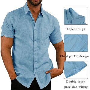 Mens Linen Blouse Short Sleeve Baggy Buttons Summer Solid Comfortable Pure Cotton And Linen Casual Loose Holiday Shirts Tee Tops