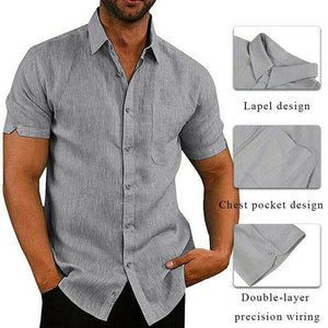 Mens Linen Blouse Short Sleeve Baggy Buttons Summer Solid Comfortable Pure Cotton And Linen Casual Loose Holiday Shirts Tee Tops