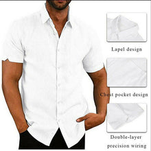 Load image into Gallery viewer, Mens Linen Blouse Short Sleeve Baggy Buttons Summer Solid Comfortable Pure Cotton And Linen Casual Loose Holiday Shirts Tee Tops