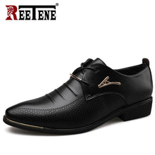 Load image into Gallery viewer, REETENE Men&#39;S Leather Formal Shoes Lace Up Dress Shoes Oxfords Fashion Retro Shoes Elegant Work Footwear Men Dress Shoes