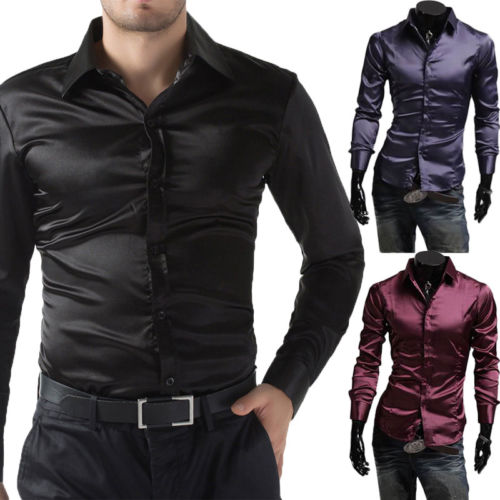 Men Long Sleeve Casual Shirt Luxury Wedding Silk-Like Satin  Shirt Tops 2019 Men Brand Clothing Camisa Masculina