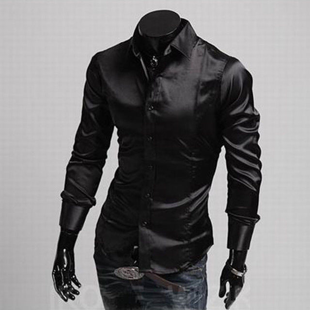 Men Long Sleeve Casual Shirt Luxury Wedding Silk-Like Satin  Shirt Tops 2019 Men Brand Clothing Camisa Masculina