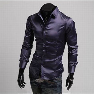 Men Long Sleeve Casual Shirt Luxury Wedding Silk-Like Satin  Shirt Tops 2019 Men Brand Clothing Camisa Masculina