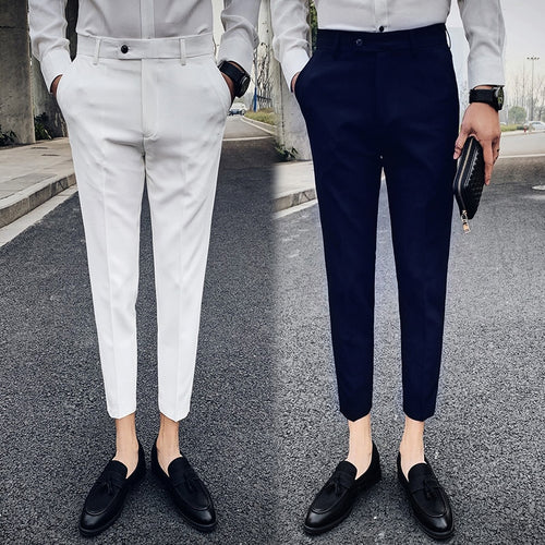 2019 New Male Fashion Solid Color Stripes Boutique Sina Wedding Dress Formal Suit Pants/Men Casual Business Trousers 29-35