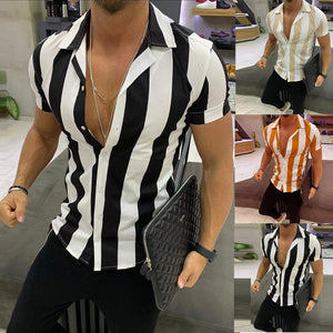 Fashion Men Shirt Stripe Printed Splicing Colorful Stripe Short Sleeve Slim Shirt Free Ship рубашка мужская футболка мужская Z4