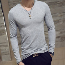 Load image into Gallery viewer, Men Autumn T-shirts Long Sleeves V Neck Pullover Slim Fit Casual Minimalist Male Tops NGD88