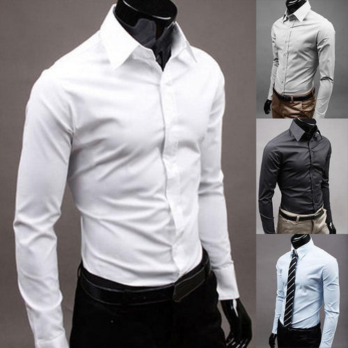Brand Men's 100% cotton long sleeves Men Dress Shirts Men Solid Color Business Long Sleeve Button Turn Down Collar Shirt Top