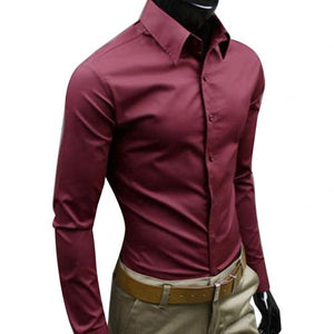 Brand Men's 100% cotton long sleeves Men Dress Shirts Men Solid Color Business Long Sleeve Button Turn Down Collar Shirt Top