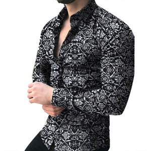 Fashion Men Long Sleeve Floral Print Shirt Spring Autumn Shirts Men Dress Camisa Slim Fits Button Lapels Collar Male рубашка