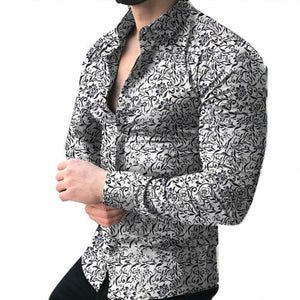 Fashion Men Long Sleeve Floral Print Shirt Spring Autumn Shirts Men Dress Camisa Slim Fits Button Lapels Collar Male рубашка