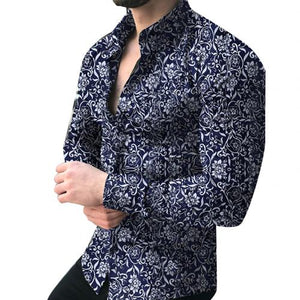 Fashion Men Long Sleeve Floral Print Shirt Spring Autumn Shirts Men Dress Camisa Slim Fits Button Lapels Collar Male рубашка