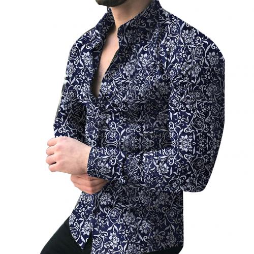 Fashion Men Long Sleeve Floral Print Shirt Spring Autumn Shirts Men Dress Camisa Slim Fits Button Lapels Collar Male рубашка