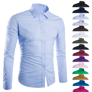 Fashion Spring Autumn Men Shirt Long Sleeve Solid Color Easy-care Anti Crease Man Casual Shirts M-3XL FS99