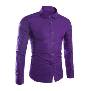 Fashion Spring Autumn Men Shirt Long Sleeve Solid Color Easy-care Anti Crease Man Casual Shirts M-3XL FS99