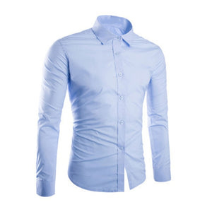 Fashion Spring Autumn Men Shirt Long Sleeve Solid Color Easy-care Anti Crease Man Casual Shirts M-3XL FS99