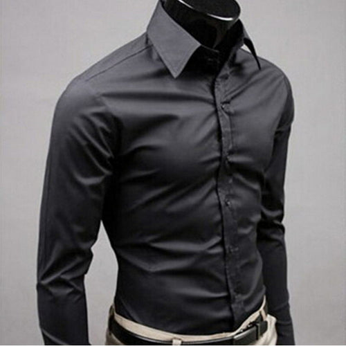 2019 New Men's Fashion Casual Solid Candy Color Long Sleeve Slim Fit Dress Shirt Top