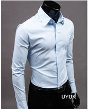 Load image into Gallery viewer, 2019 New Men&#39;s Fashion Casual Solid Candy Color Long Sleeve Slim Fit Dress Shirt Top