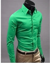 Load image into Gallery viewer, 2019 New Men&#39;s Fashion Casual Solid Candy Color Long Sleeve Slim Fit Dress Shirt Top