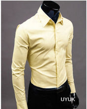 Load image into Gallery viewer, 2019 New Men&#39;s Fashion Casual Solid Candy Color Long Sleeve Slim Fit Dress Shirt Top