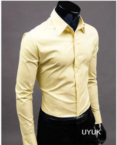 2019 New Men's Fashion Casual Solid Candy Color Long Sleeve Slim Fit Dress Shirt Top