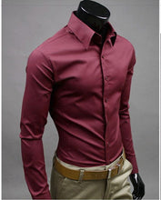 Load image into Gallery viewer, 2019 New Men&#39;s Fashion Casual Solid Candy Color Long Sleeve Slim Fit Dress Shirt Top