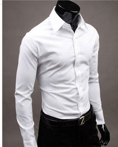 2019 New Men's Fashion Casual Solid Candy Color Long Sleeve Slim Fit Dress Shirt Top