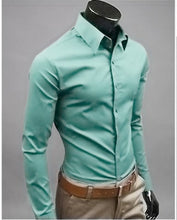 Load image into Gallery viewer, 2019 New Men&#39;s Fashion Casual Solid Candy Color Long Sleeve Slim Fit Dress Shirt Top